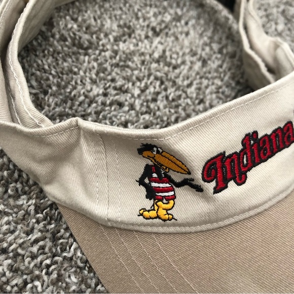 Indiana Beach Visor Hat Embroidered Vintage One Size Tan Neutral Crow - Picture 2 of 6